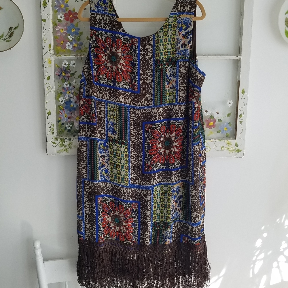 Beautiful Cato Woman Print Floral Sleeveless Fringe Dress Size 20W